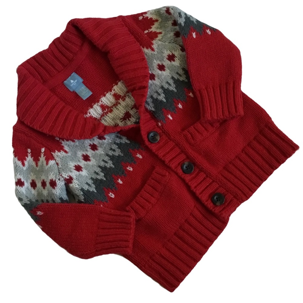 Baby Gap Red Aztec Thick Cardigan Sweater Sz 12-18 mos